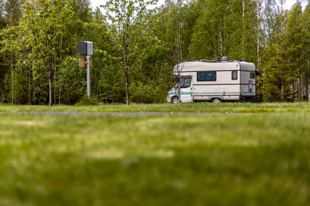 Family vacation travel RV, holiday trip in motorhome, Caravan car Vacation.