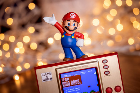 MOSCOW, RUSSIA - September 08, 2022: Super Mario Bros figure character.Super Mario is a Japanese platform video game series and media franchise created by Nintendo and featuring their mascot, Mario.のeditorial素材