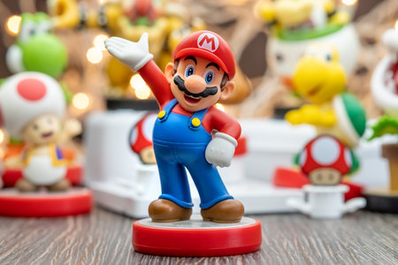 MOSCOW, RUSSIA - September 08, 2022: Super Mario Bros figure character.Super Mario is a Japanese platform video game series and media franchise created by Nintendo and featuring their mascot, Mario.のeditorial素材