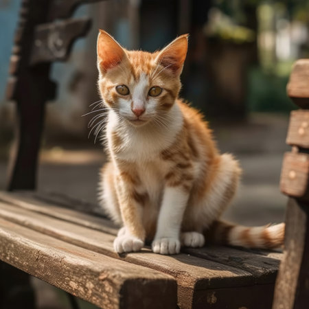 Stray kitten on a benchの素材