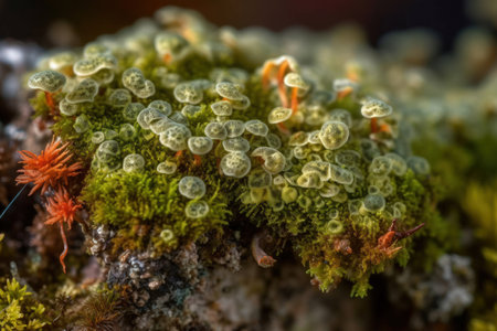 Arctic Tundra lichen moss close-up. Found primarily in areas of Arctic Tundra, alpine tundra, it is extremely cold-hardy. Cladonia rangiferina, also known as reindeer cup lichen.の素材