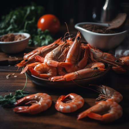 Shrimp on the table.の素材