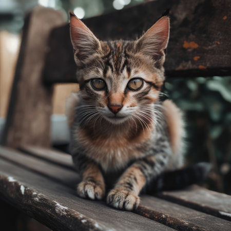 Stray kitten on a benchの素材