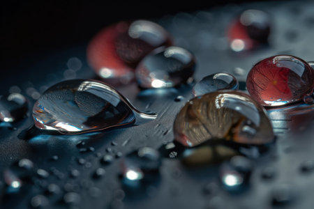 Large beautiful drops of transparent rain waterの素材