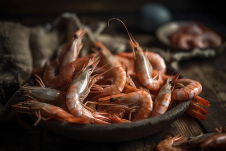 Shrimp on the table.の素材