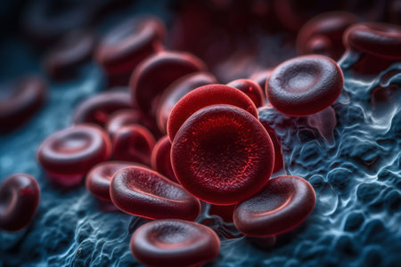 Red blood cells erythrocytes. Illustration of streaming blood cellsの素材