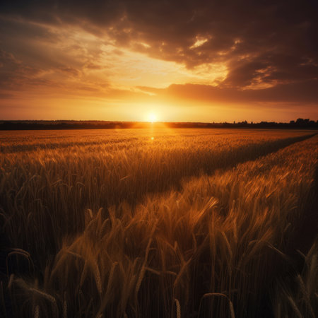 Wheat field at the sunsetの素材
