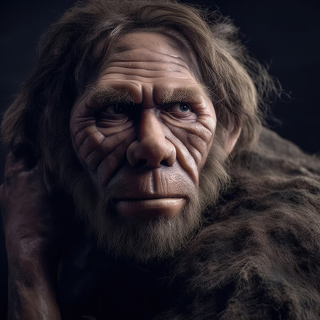 Illustration portrait of a Neanderthal.の素材