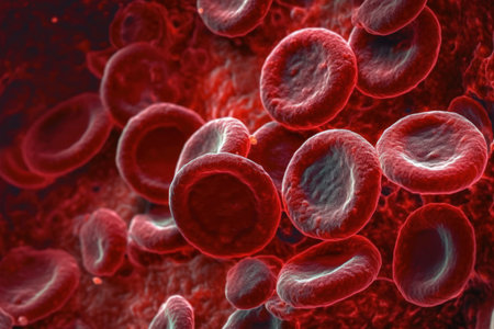 Red blood cells erythrocytes. Illustration of streaming blood cells. Generative AI.の素材