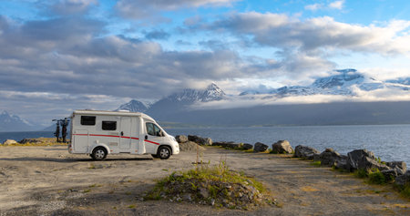 Family vacation travel RV, holiday trip in motorhome, Caravan car Vacation.の写真素材