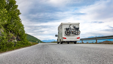 Family vacation travel RV, holiday trip in motorhome, Caravan car Vacation.