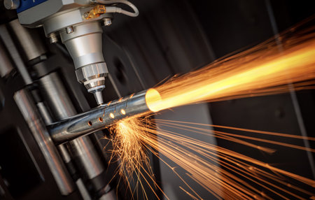 CNC Laser and gas cutting of metal, modern industrial technology Making Industrial Details. The...