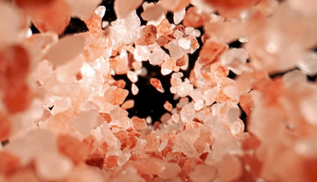 Himalayan pink salt is falling in. Pink Himalayan salt is up to twenty times more expensive than table or sea salt.の写真素材