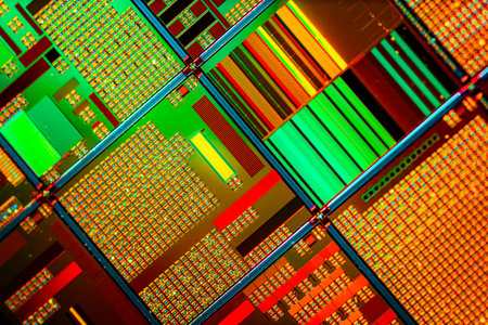 Silicon semiconductor wafer close-up. In electronics, a wafer also called a slice or substrate is a...