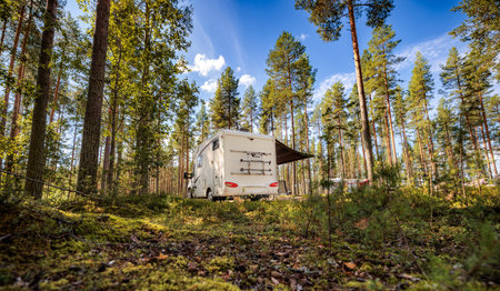 Family vacation travel RV, holiday trip in motorhome, Caravan car Vacation.の写真素材