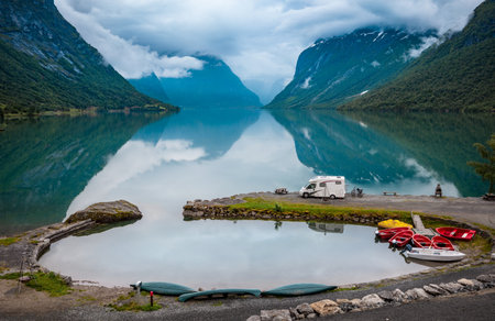Family vacation travel RV, holiday trip in motorhome, Caravan car Vacation.