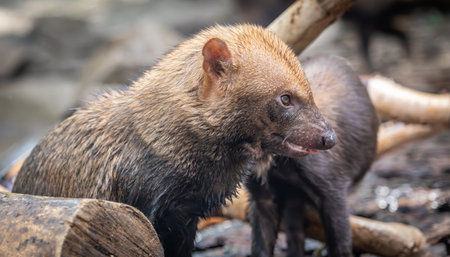 Bush dog (Speothos venaticus) in nature. Bush dogs are found from Panama in Central America, through much of South America.の写真素材
