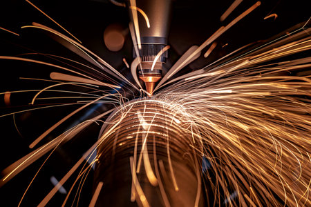 CNC Laser and gas cutting of metal, modern industrial technology Making Industrial Details. The...