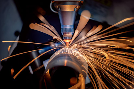 CNC Laser and gas cutting of metal, modern industrial technology Making Industrial Details. The...