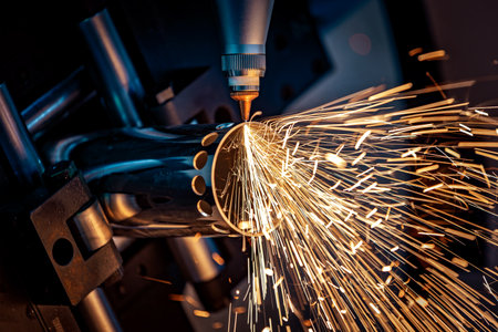 CNC Laser and gas cutting of metal, modern industrial technology Making Industrial Details. The...