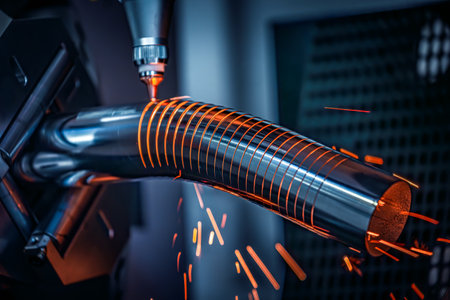 CNC Laser and gas cutting of metal, modern industrial technology Making Industrial Details. The...