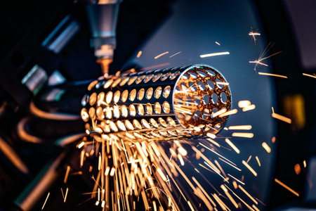 CNC Laser and gas cutting of metal, modern industrial technology Making Industrial Details. The...
