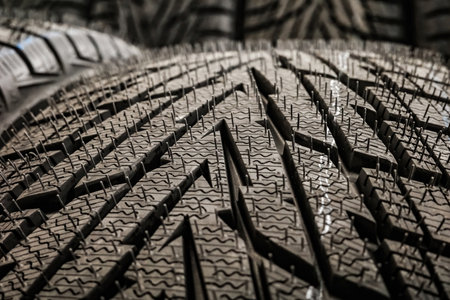 Winter tire tread close-upの写真素材