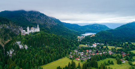 Beautiful natural landscape of the Alps. Forggensee and Schwangau, Germany, Bavariaの写真素材