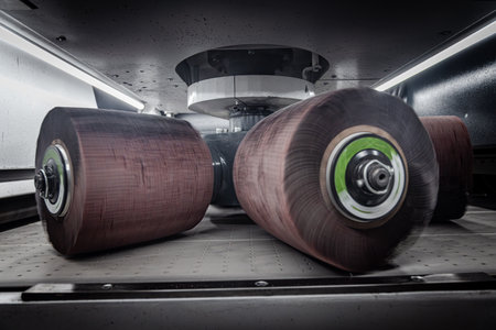 Metal deburring machine. Deburring and Hairline Finishing of Sheet Metal Products.の写真素材