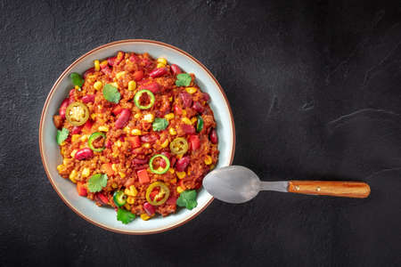 Chili con carne, top shot with copy spaceの写真素材