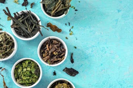 Sea vegetables overhead flat lay shot with a place for text
