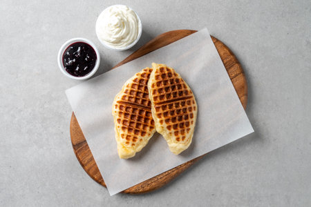 korean style food cafe Blueberry Croissant Wafflesの写真素材