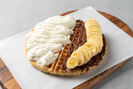 korean style food cafe Banana chocolate Wafflesの写真素材