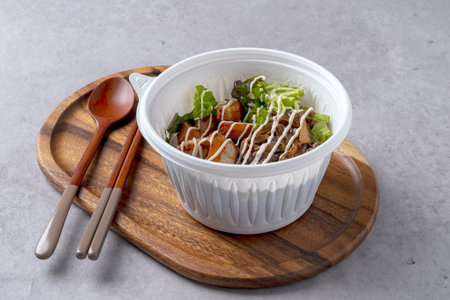 Pork Belly Rice Bowl korean food cooked, delicious, dish, meat, sauce, bowl, lunch, food, dinner, pork meat, cookery, rice, braised, chinese, belly, meal, closeup, asian, ginger, cubeの写真素材