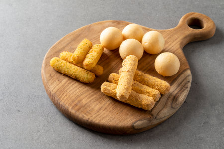 Sweet and sour chicken, cheese, spicy, honey, butter, deep-fried sweet potato sticks, cheese stick,...