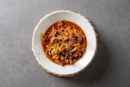 Dumplings, webfoot octopus, king shrimp, fried food, flying fish roe, rice balls, vegetables, side dishesの写真素材