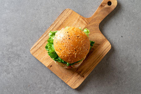 Burger, hamburger, pineapple, vegetable, beef, chili, tomato, lettuce, breadの写真素材