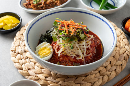 Korean food, bulgogi, hot noodles, bibimbap, bibim noodles, handmade, pork cutlet, fried dumplings, dumplings,の写真素材