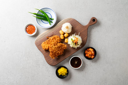 Korean food, bulgogi, hot noodles, bibimbap, bibim noodles, handmade, pork cutlet, fried dumplings, dumplings,の写真素材