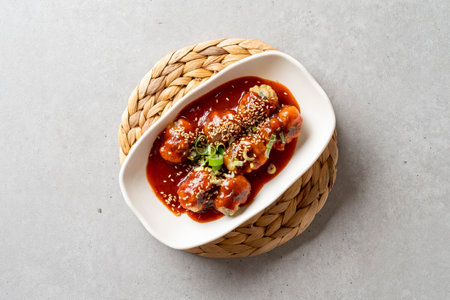 Assorted Fritters Korean food dish Anchovy Rice Balls rolled rolls of seaweed yangpun bibimbapの写真素材