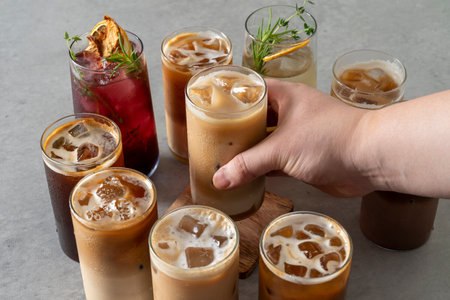 triple iced tea Korean food dish all blue Coffee Latte Mocha Americano