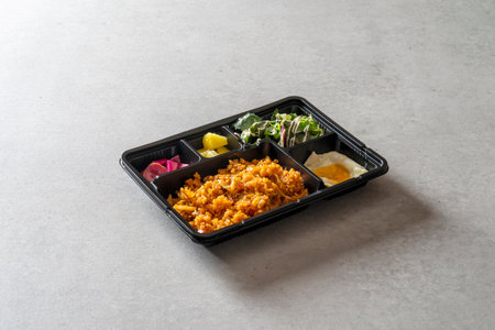 Korean food dish Omurice Lunch box kimchi fried rice Sori Garlic Bacon Fried Rice Tonkatsu