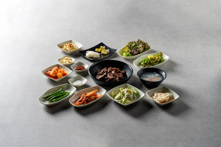 Pork ribs, makguksu, beef ribs, Korean beef sashimi,noodlesの写真素材