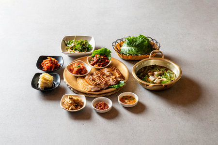 Jokbal, pork feet, steamed, salted oysters, spicy, noodles, garlicの写真素材