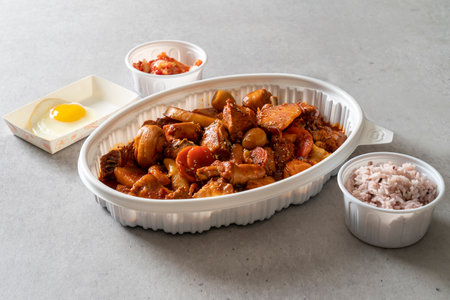 La Braised Spicy Chicken with Charcoal Bulgogi Lunch Box Braised Spicy Chickenの写真素材