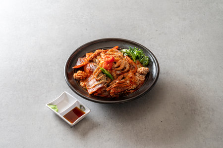 Steamed monkfish, steamed seafood, seafood stew, octopus hot pot Korean food dishの写真素材