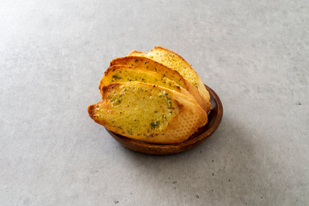 Mushroom salad, garlic bread, Korean food dishの写真素材