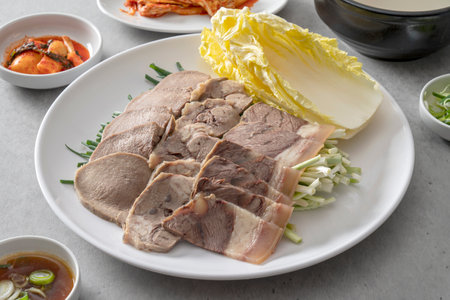 Korean food dish Beef head gukbap, boiled pork, beef, yukgyejang, side dishesの写真素材