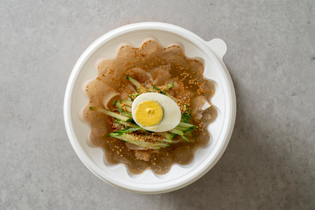 Cold buckwheat noodles, spicy buckwheat noodles, side dishes, pickled radishの写真素材