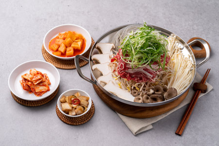 Korean food, cold noodles, cold noodles, handmade king dumplings, dumplings, steamed dumplings, beef bulgogi hot pot, beef, hot pot, king galgitang, galbitang, kodari cold noodlesの写真素材